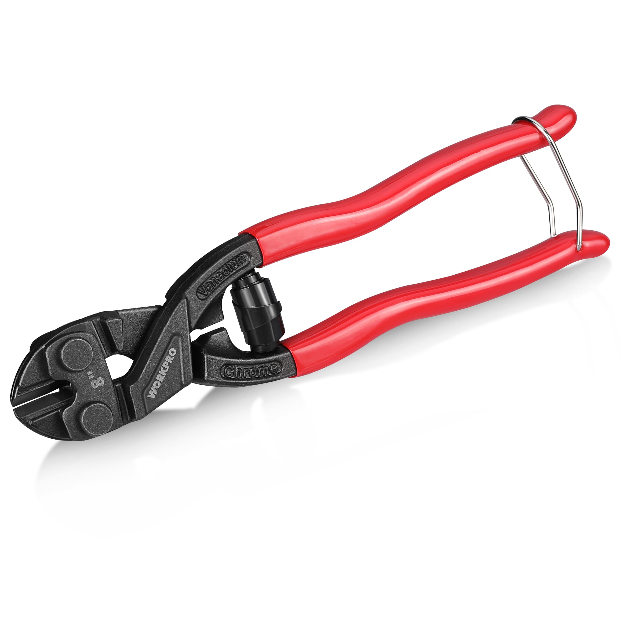 WORKPRO 8-inch Mini Bolt Cutter with Recess and Spring | Compact Bolt Cutters with Comfortable Soft Grip, Security Lock,CR-V Steel Blade for Wire, Cables, Chains, Small Screws