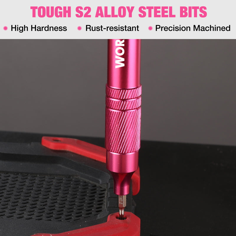 WORKPRO 24-in-1 Precision Screwdriver Sets, 24 pcs Tough S2 Steel Small Screwdriver Bits - Pink Ribbon