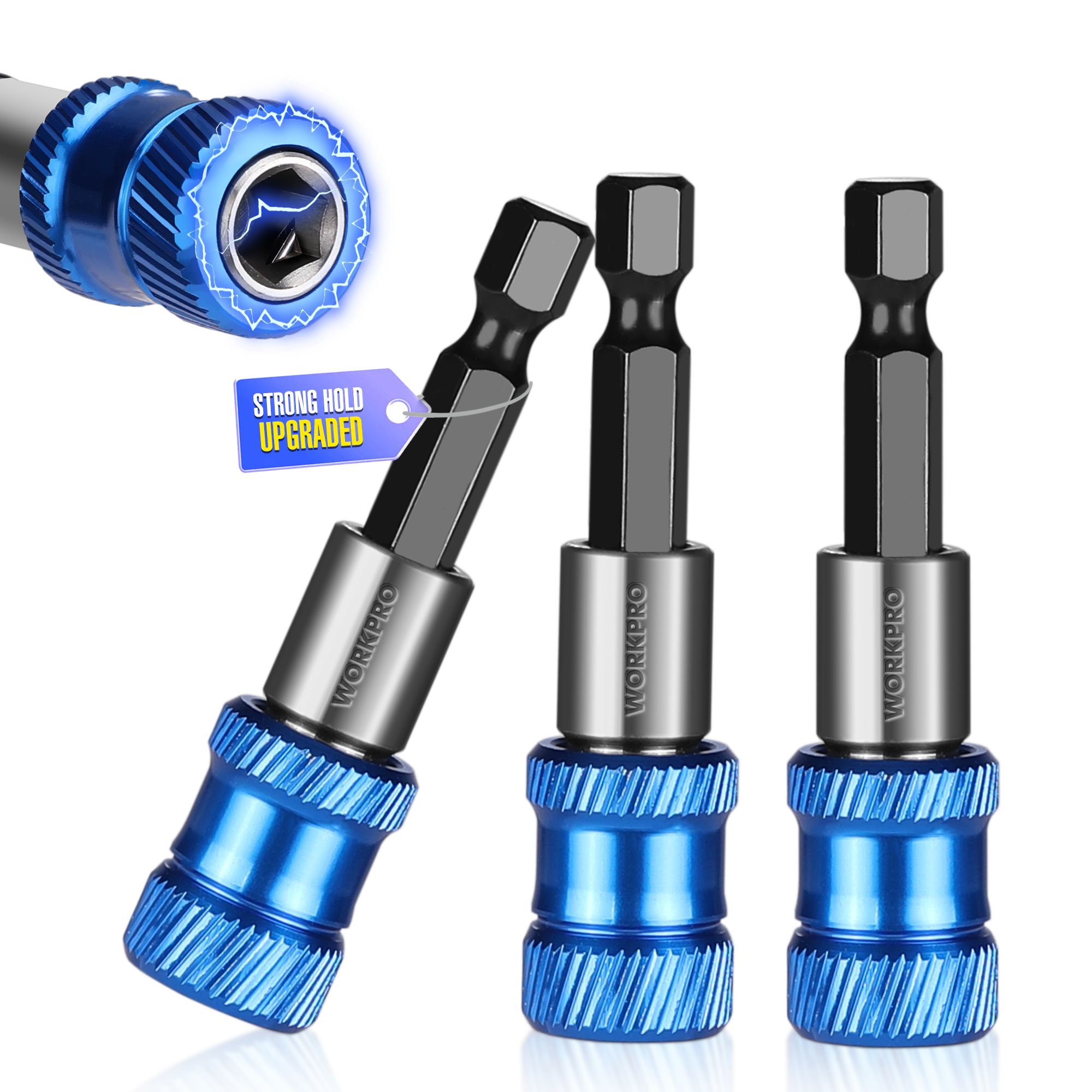WORKPRO Drill Bit Extension Set with magnetic impact drill screwdriver bit holder, blue and silver innovation
