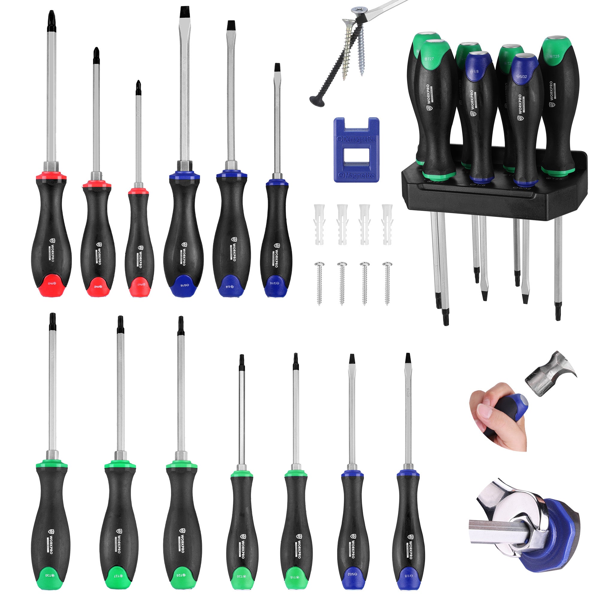 WORKPRO Magnetic Screwdriver Set 24-Piece with wall mount rack, innovation quality high-quality durable secure