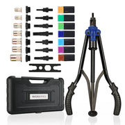 Rivet nut setter hand tool kit with blue rivet tool, black case, and 70 rivet nuts
