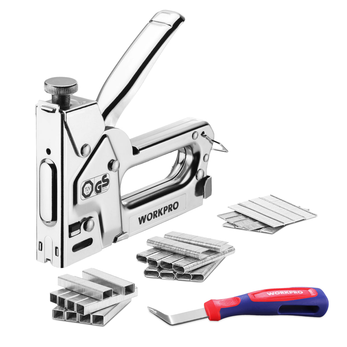 WORKPRO Upholstery Staple Gun, 3-in-1 Heavy Duty Staple Gun with Power Adjustment, 3000 pcs Staples and Stapler Remover, Manual Brad Nailer for Wood, Upholstery, Carpentry, Decoration DIY, Furniture