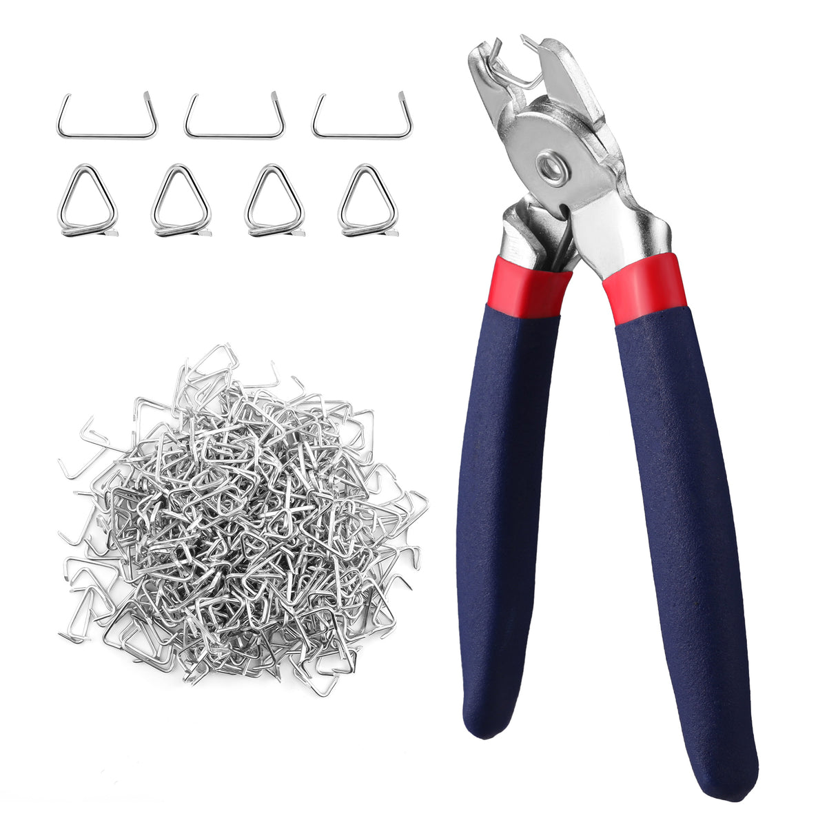 WORKPRO Bent Hog Ring Pliers with 500 Pcs 3/4" Hog Rings, Galvanized Steel Hog Rings Perfect for Furniture Upholstery, Auto Upholstery, Plastic Meat & Sausage Casings