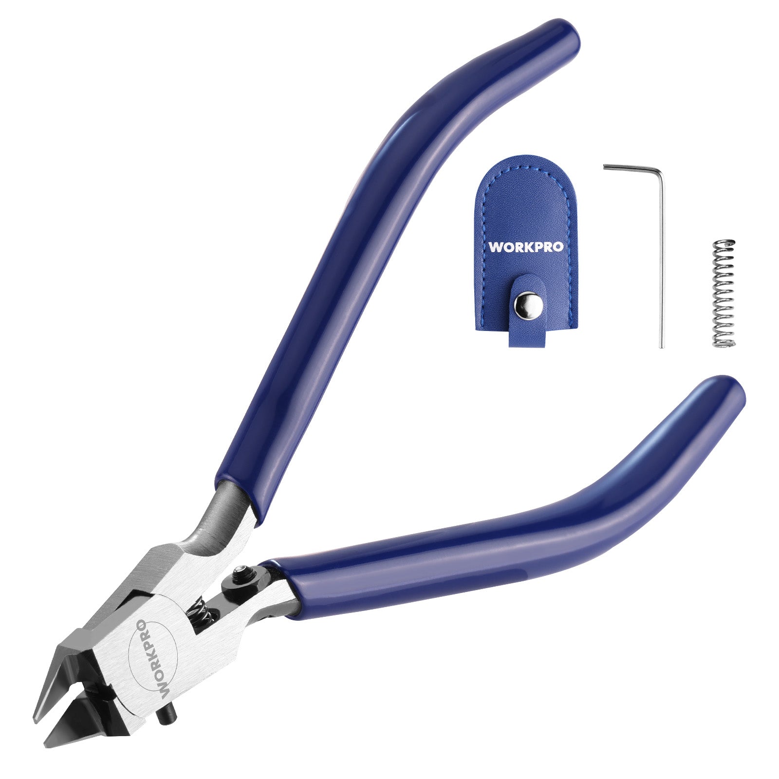 WORKPRO 4.7 inch model nippers in blue with secure blade cap and circular return spring, innovation quality