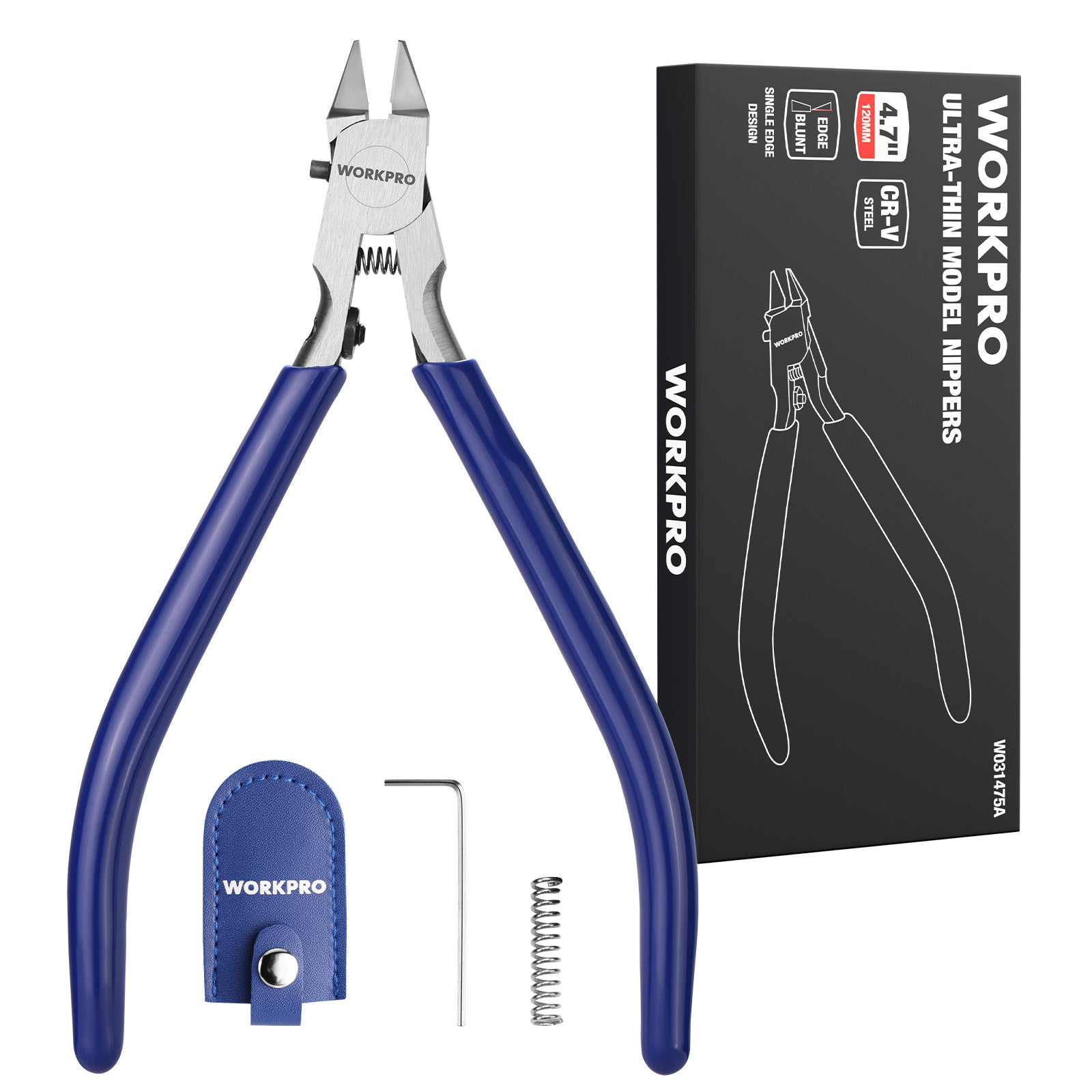 WORKPRO 4.7 inch model nippers with blue non slip handles, innovation and secure blade cap