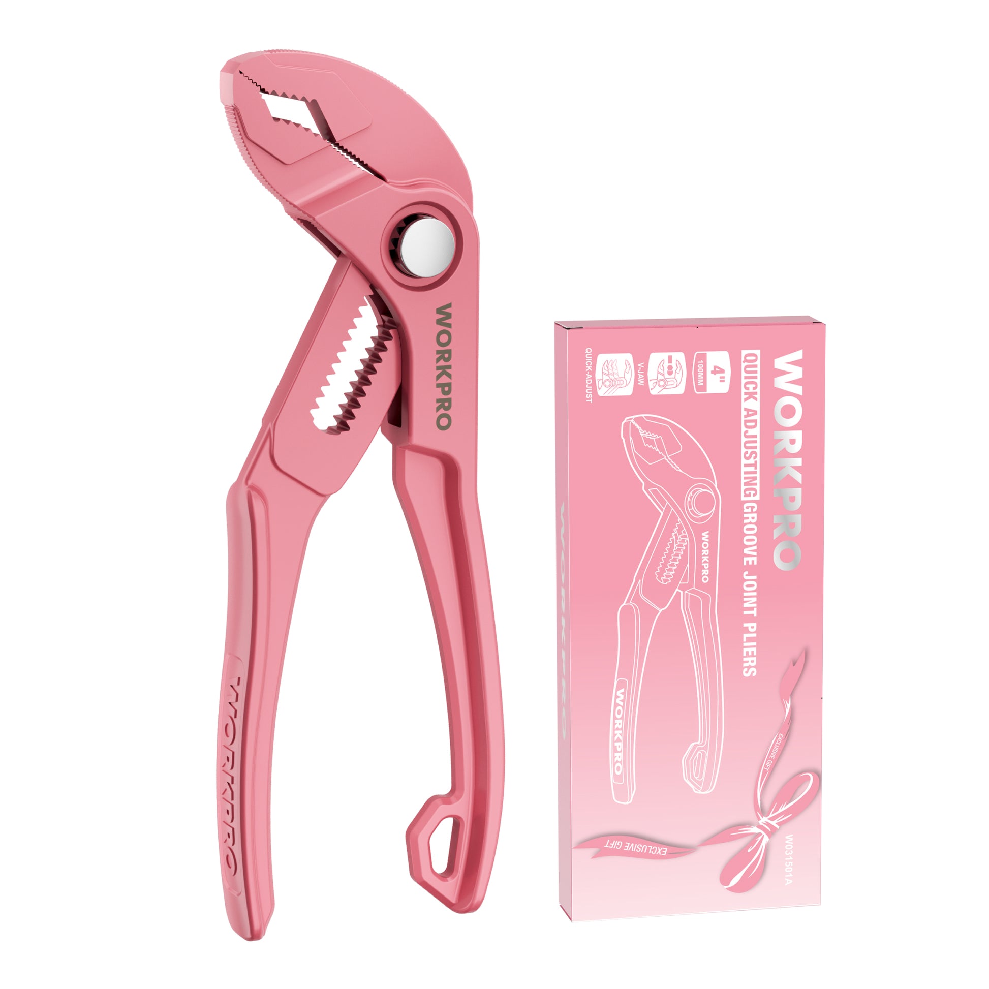 WORKPRO 4 inch mini water pump plier in pink with innovation quality and durable push button lock adjustment