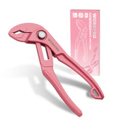 Pink WORKPRO 4-inch mini water pump pliers with adjustable serrated jaws and box