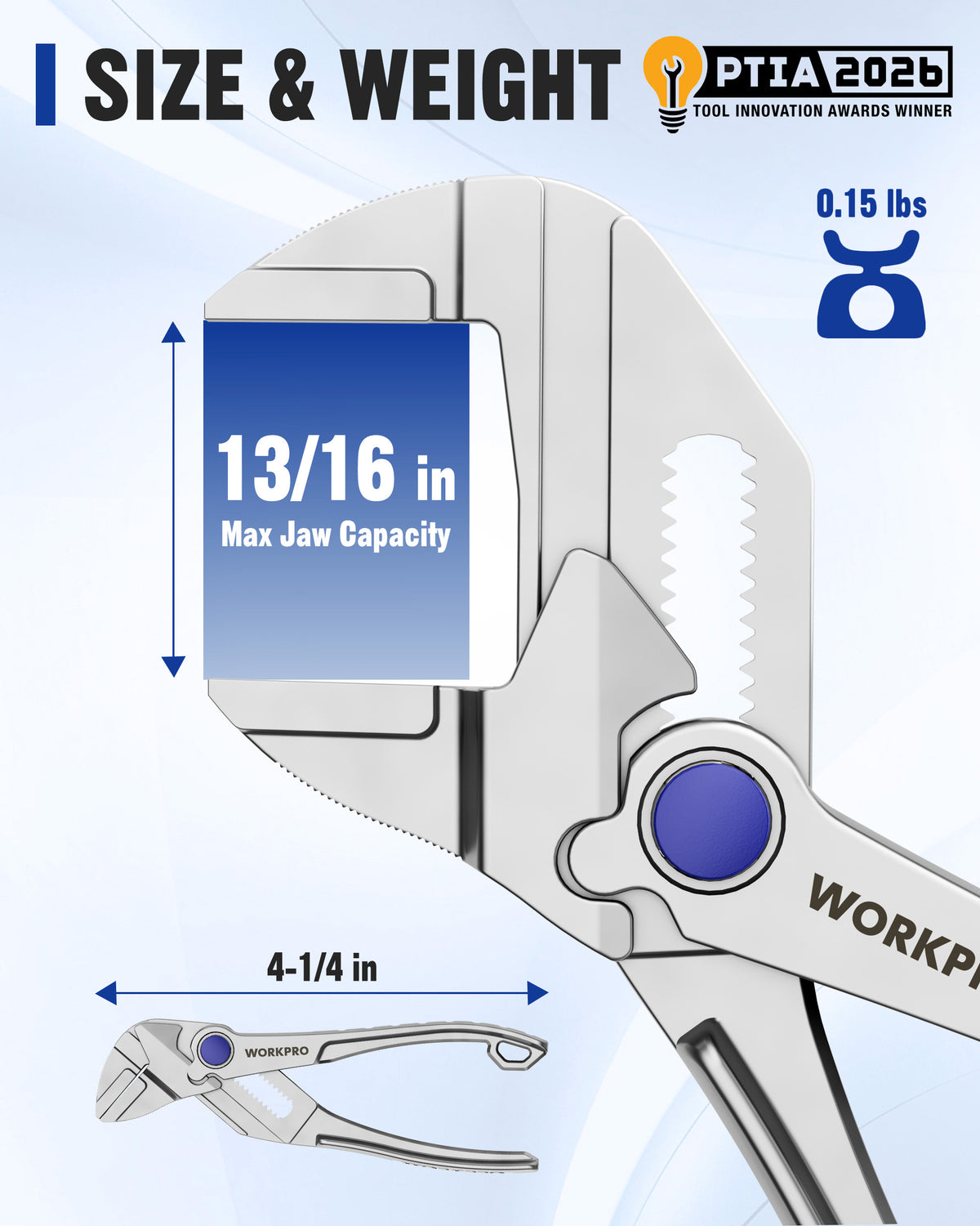 WORKPRO 4" Mini Adjustable Pliers Wrench, Parallel Jaws, Anti-Rust Coating, Compact Tool for Tight Spaces, Silver