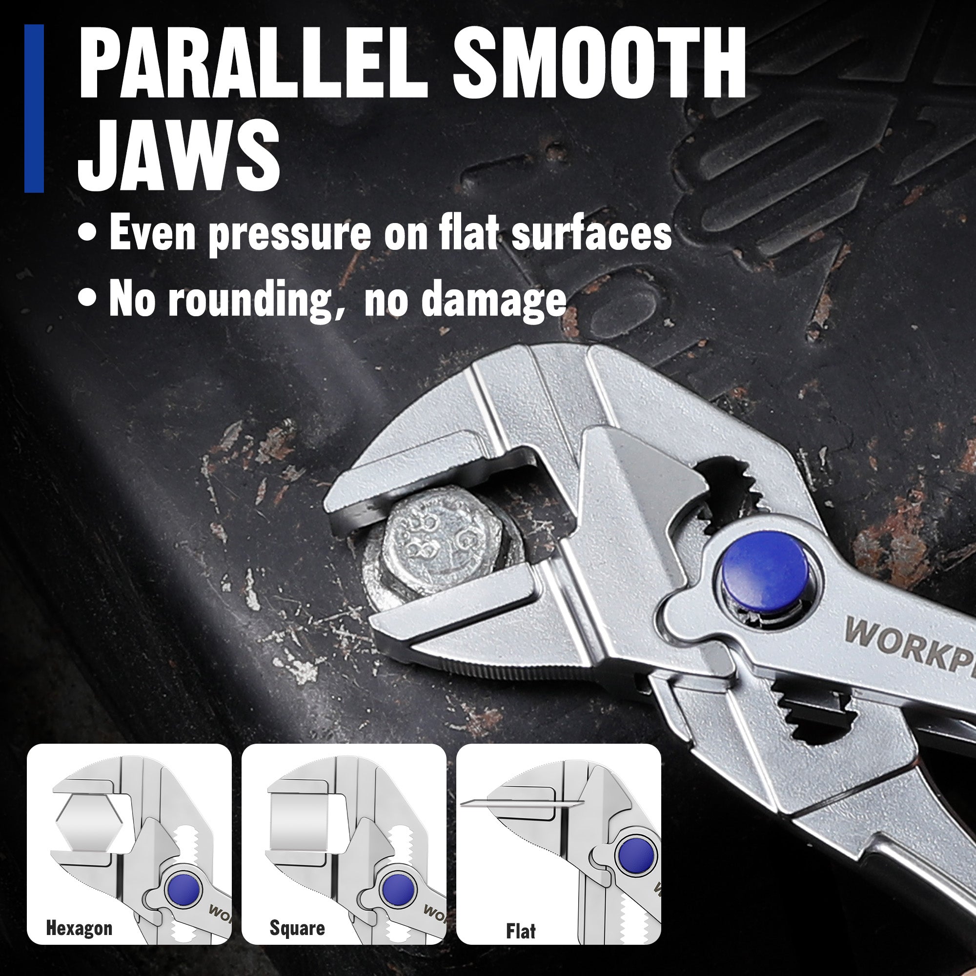WORKPRO mini adjustable pliers wrench showing parallel smooth jaws and blue adjustment knob