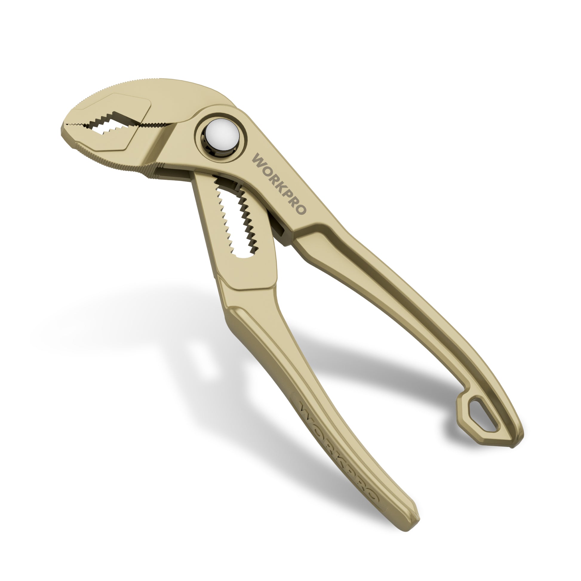 WORKPRO 4-inch mini water pump plier, champagne adjustable jaws on white background