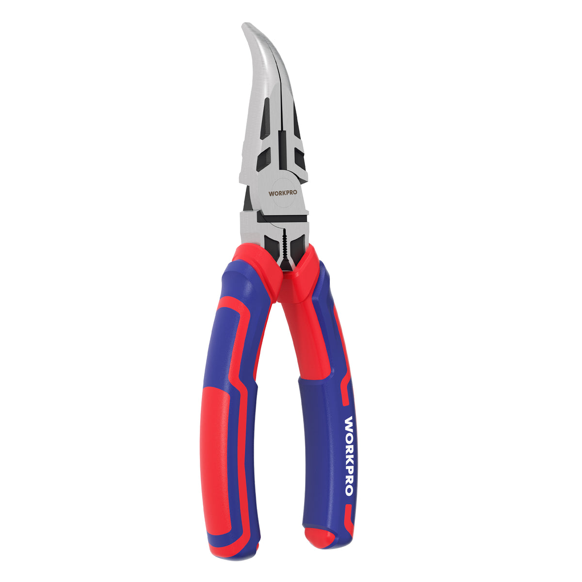 WORKPRO Premium 6" Bent Needle Nose Pliers(Smooth Jaw), Paper Clamp Precision, Heavy-Duty CRV Steel, Soft Grip with Wire Cutter, Long Nose Cutting Pliers