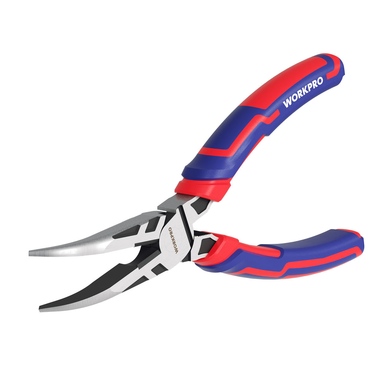 WORKPRO Premium 6" Bent Needle Nose Pliers(Smooth Jaw), Paper Clamp Precision, Heavy-Duty CRV Steel, Soft Grip with Wire Cutter, Long Nose Cutting Pliers