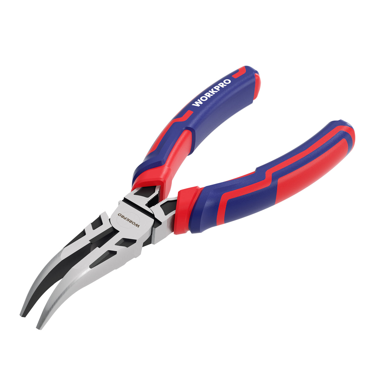 WORKPRO Premium 6" Bent Needle Nose Pliers(Smooth Jaw), Paper Clamp Precision, Heavy-Duty CRV Steel, Soft Grip with Wire Cutter, Long Nose Cutting Pliers