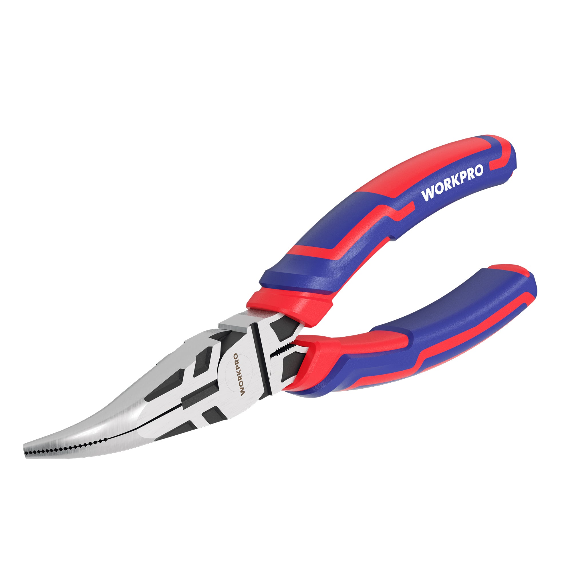 WORKPRO Premium 8" Bent Needle Nose Pliers, Paper Clamp Precision, Heavy-Duty CRV Steel, Soft Grip with Wire Cutter, Long Nose Cutting Pliers