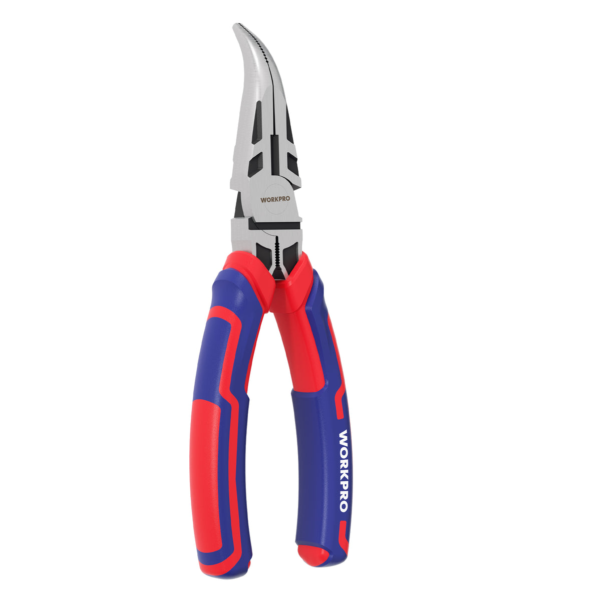 WORKPRO Premium 8" Bent Needle Nose Pliers, Paper Clamp Precision, Heavy-Duty CRV Steel, Soft Grip with Wire Cutter, Long Nose Cutting Pliers