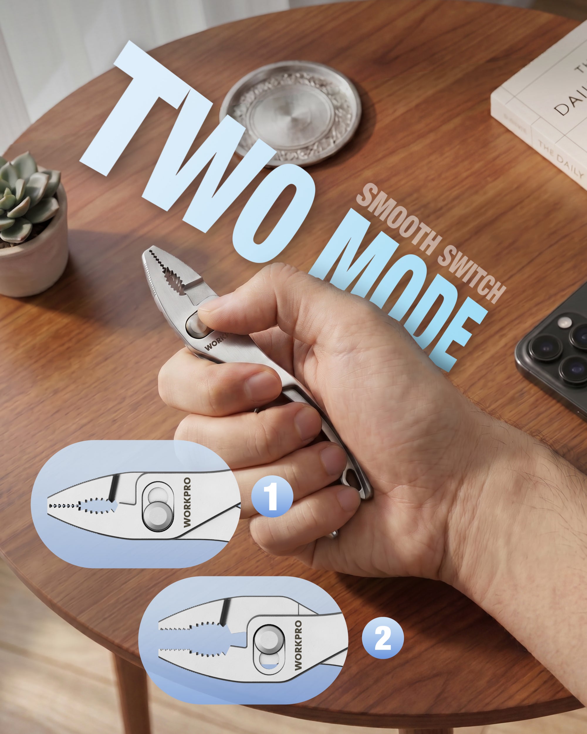 WORKPRO slip joint pliers with serrated cutting edges and adjustable jaw positions