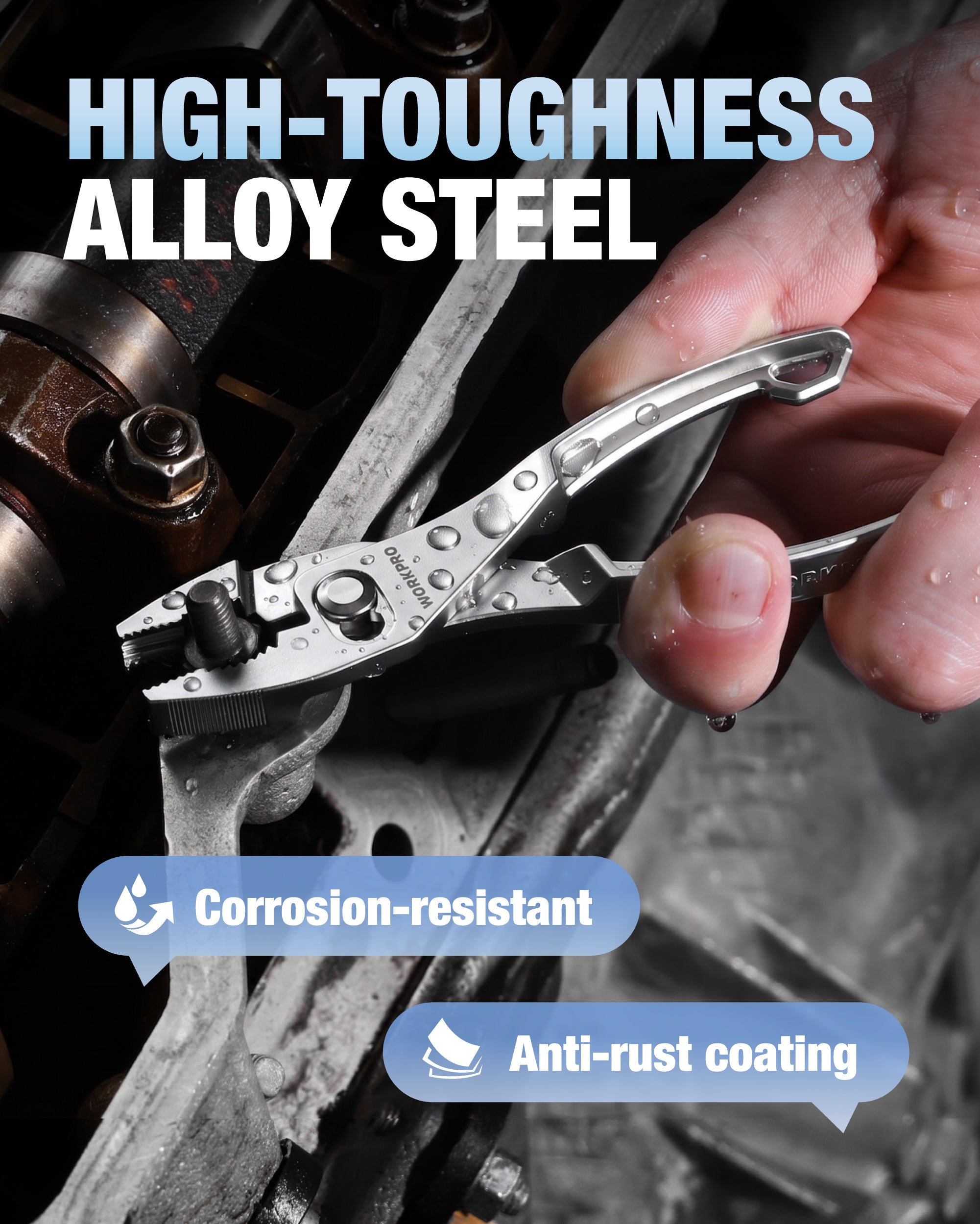 WORKPRO slip joint pliers with anti-rust coating for corrosion-resistant alloy steel