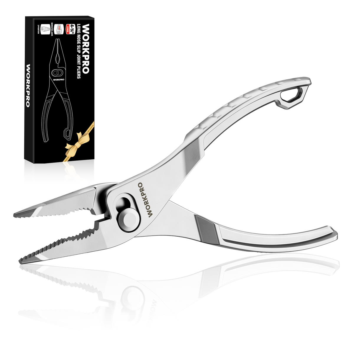 WORKPRO 4.5 Inch Long Nose Slip Joint Pliers, High-Toughness Alloy Steel Adjustable Pliers with Two-Position Smooth Switch, Anti-Rust Coating, Small Pliers for Tight Spaces & Versatile Use