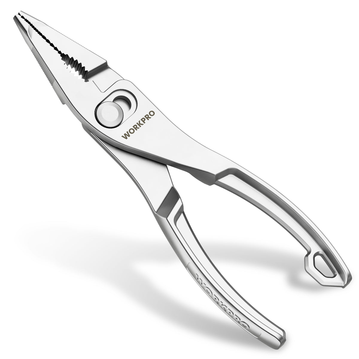 WORKPRO 4.5 Inch Long Nose Slip Joint Pliers, High-Toughness Alloy Steel Adjustable Pliers with Two-Position Smooth Switch, Anti-Rust Coating, Small Pliers for Tight Spaces & Versatile Use