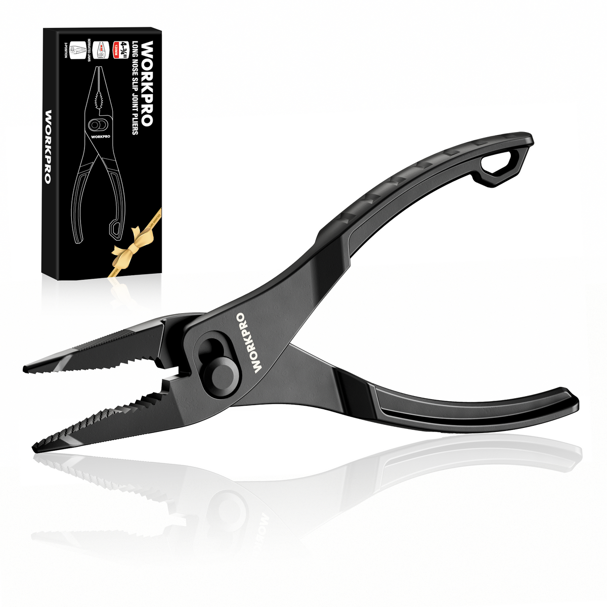 WORKPRO 4.5 Inch Long Nose Slip Joint Pliers, High-Toughness Alloy Steel Adjustable Pliers with Two-Position Smooth Switch, Anti-Rust Coating, Small Pliers for Tight Spaces & Versatile Use