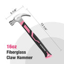 WORKPRO 16 oz Claw Hammer with Fiberglass Handle & Forged Hardened Steel Head  - Pink Ribbon