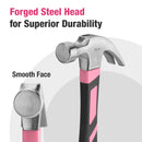 WORKPRO 16 oz Claw Hammer with Fiberglass Handle & Forged Hardened Steel Head  - Pink Ribbon