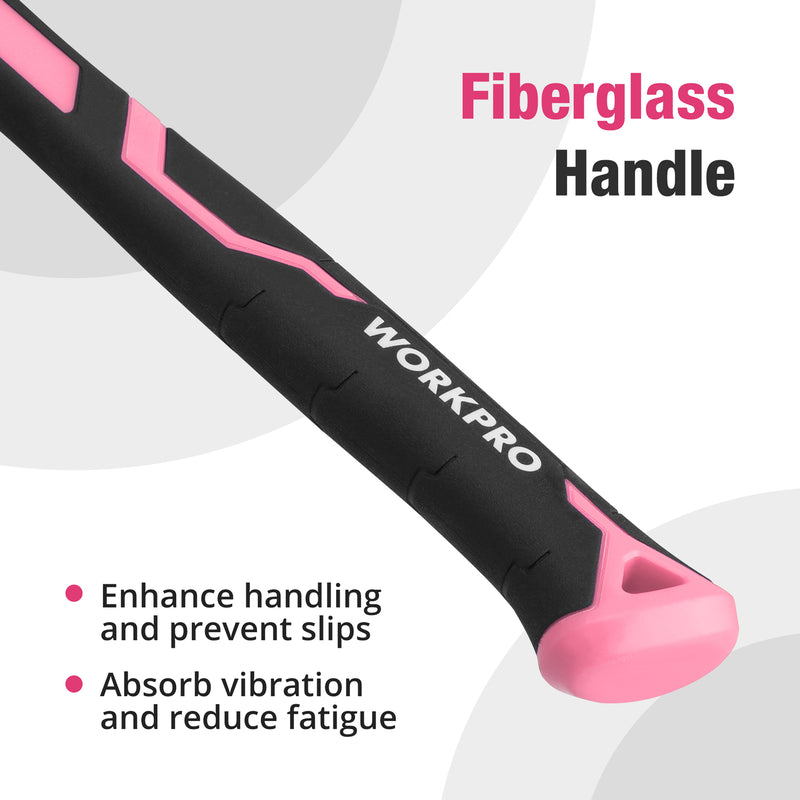 WORKPRO 16 oz Claw Hammer with Fiberglass Handle & Forged Hardened Steel Head  - Pink Ribbon