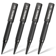 WORKPRO 4-piece nail punch and center punch set, four black pointed tools