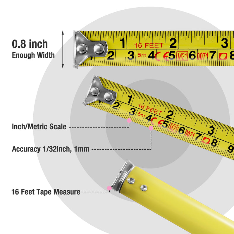 WORKPRO 16FT Pink Tape Measure with Thumb Lock and Belt Clip, Inch/Metric, Accuracy 1/32, 1mm