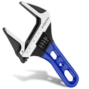 WORKPRO adjustable stubby wrench with blue handle and wide black jaw opening