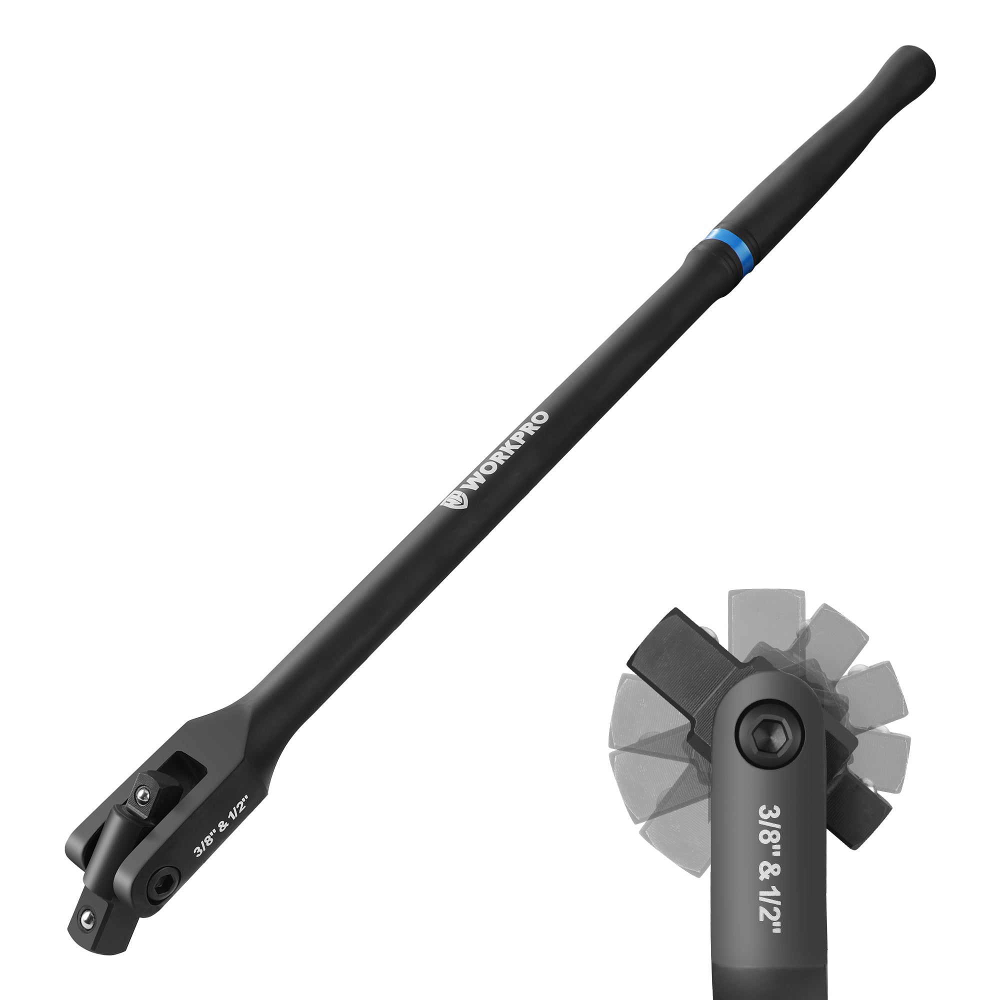 16-inch dual-drive breaker bar with 360° rotatable head and black grip handle