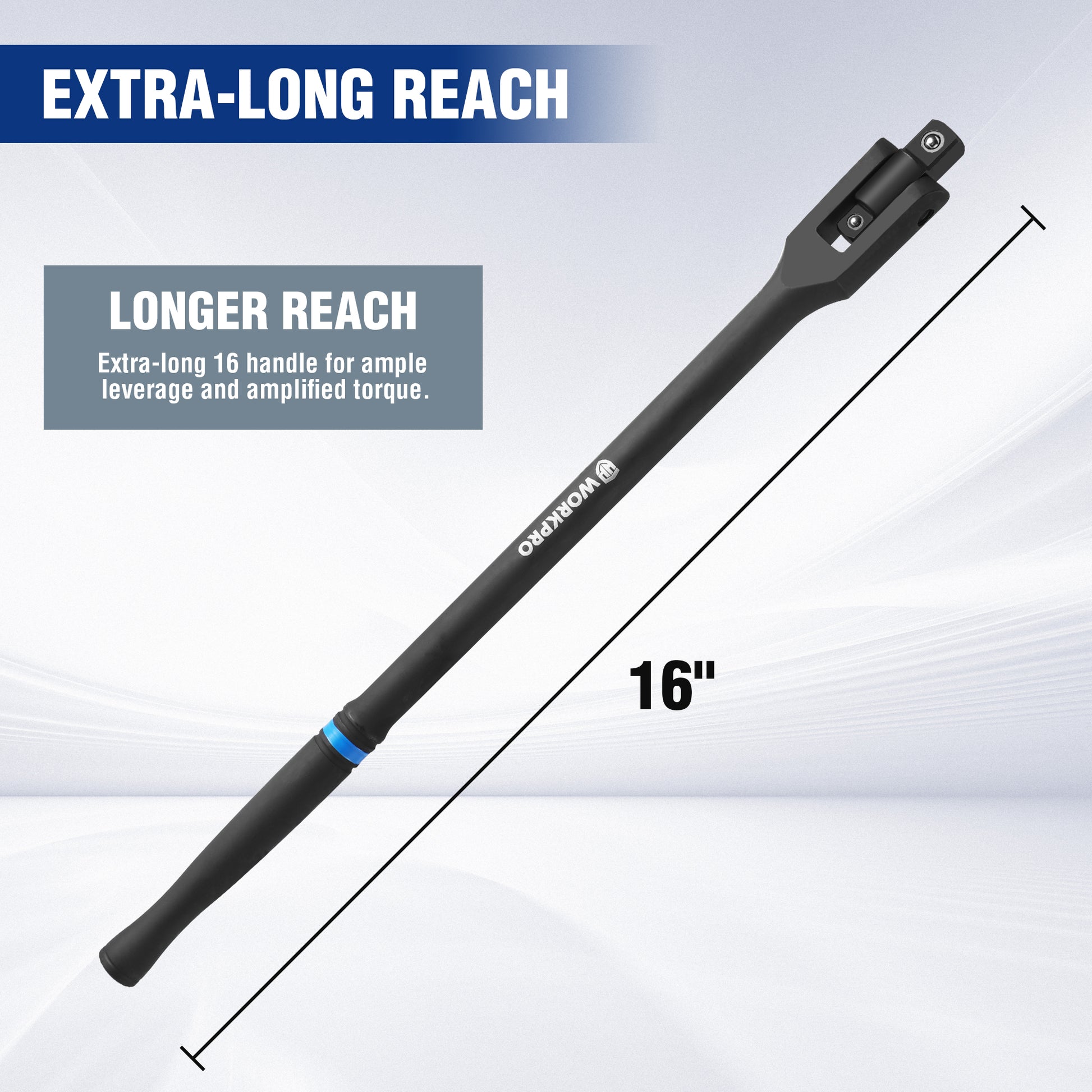 16-inch breaker bar with long handle and drive head for extra reach