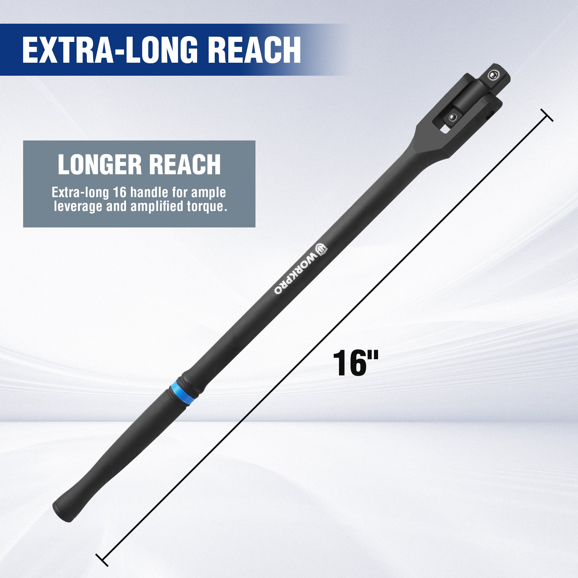 16-inch breaker bar with long handle and drive head for extra reach