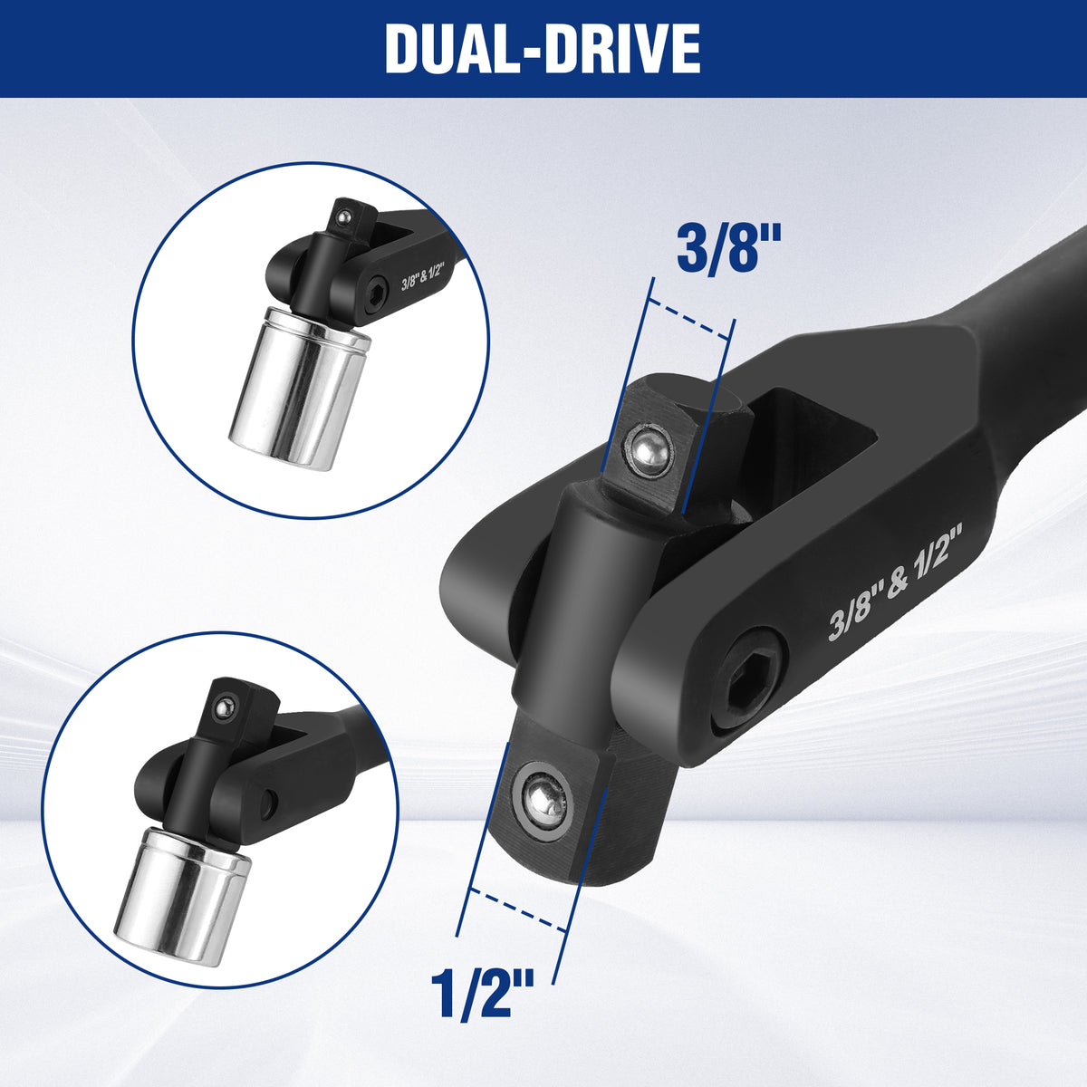 WORKPRO 16-inch Dual Drive Breaker Bar with 360° Rotatable Head, 3/8