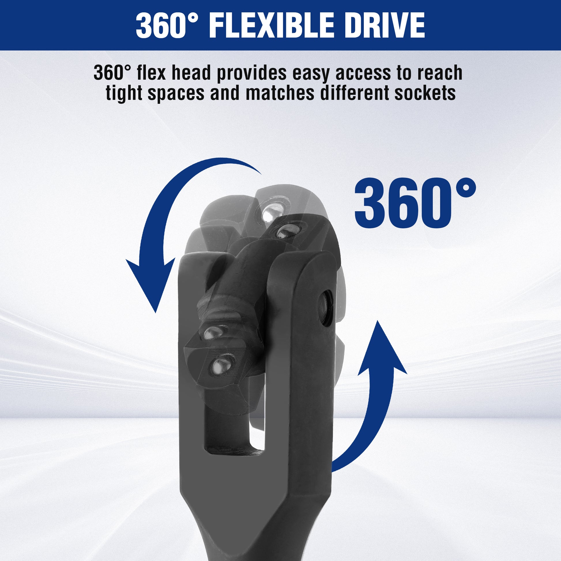 360° flexible drive breaker bar with swivel head and dual drive connection