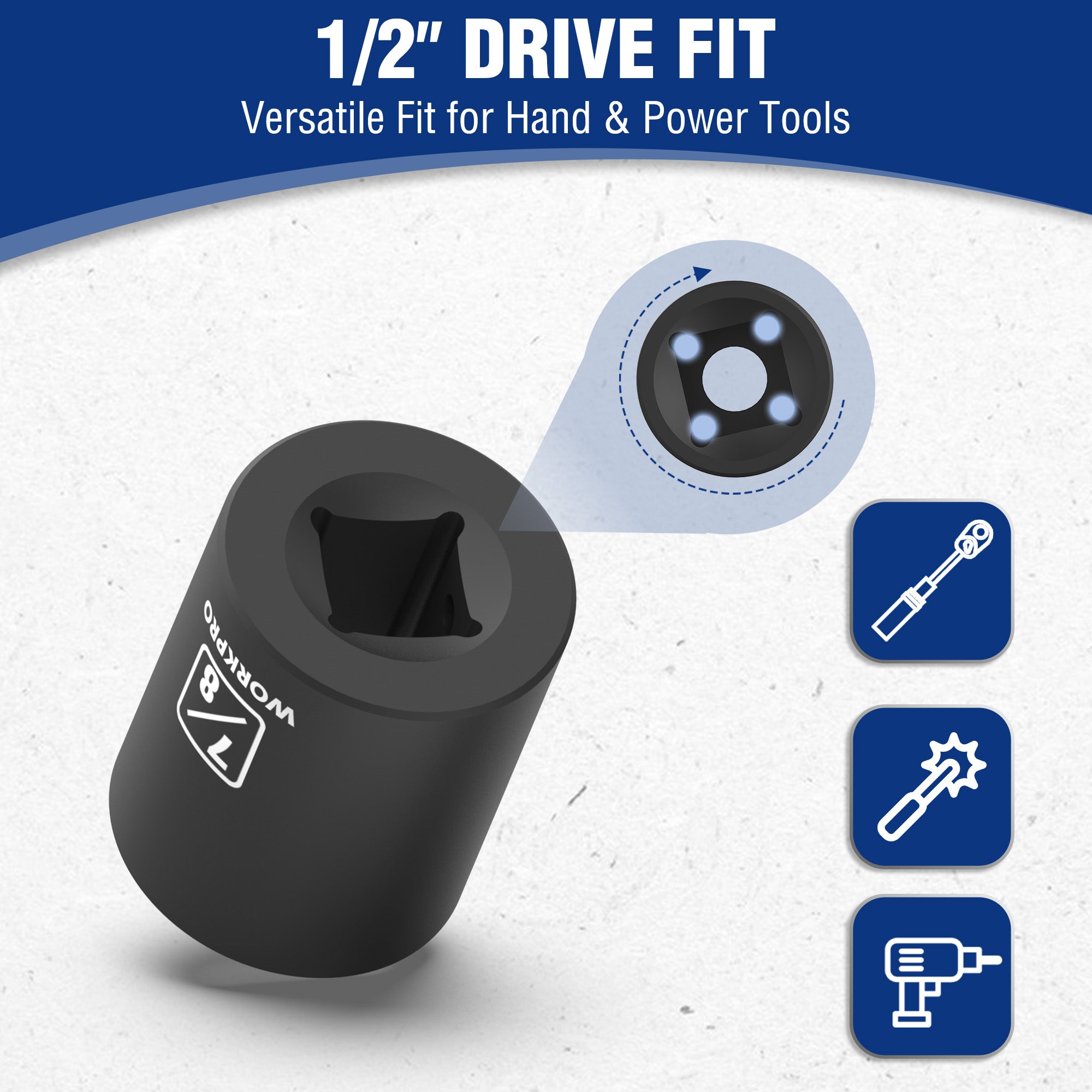 Black 1/2 in drive shallow socket for hand and power tool use