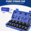 WORKPRO 14PCS 1/2” Drive Shallow Impact Socket Set, SAE Cr-V Steel 6-Point Socket Set with Storage Case for Automotive Repairs