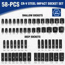 WORKPRO 65PCS 1/2” Drive Impact Socket Set,  SAE&Metric Deep & Shallow Kit