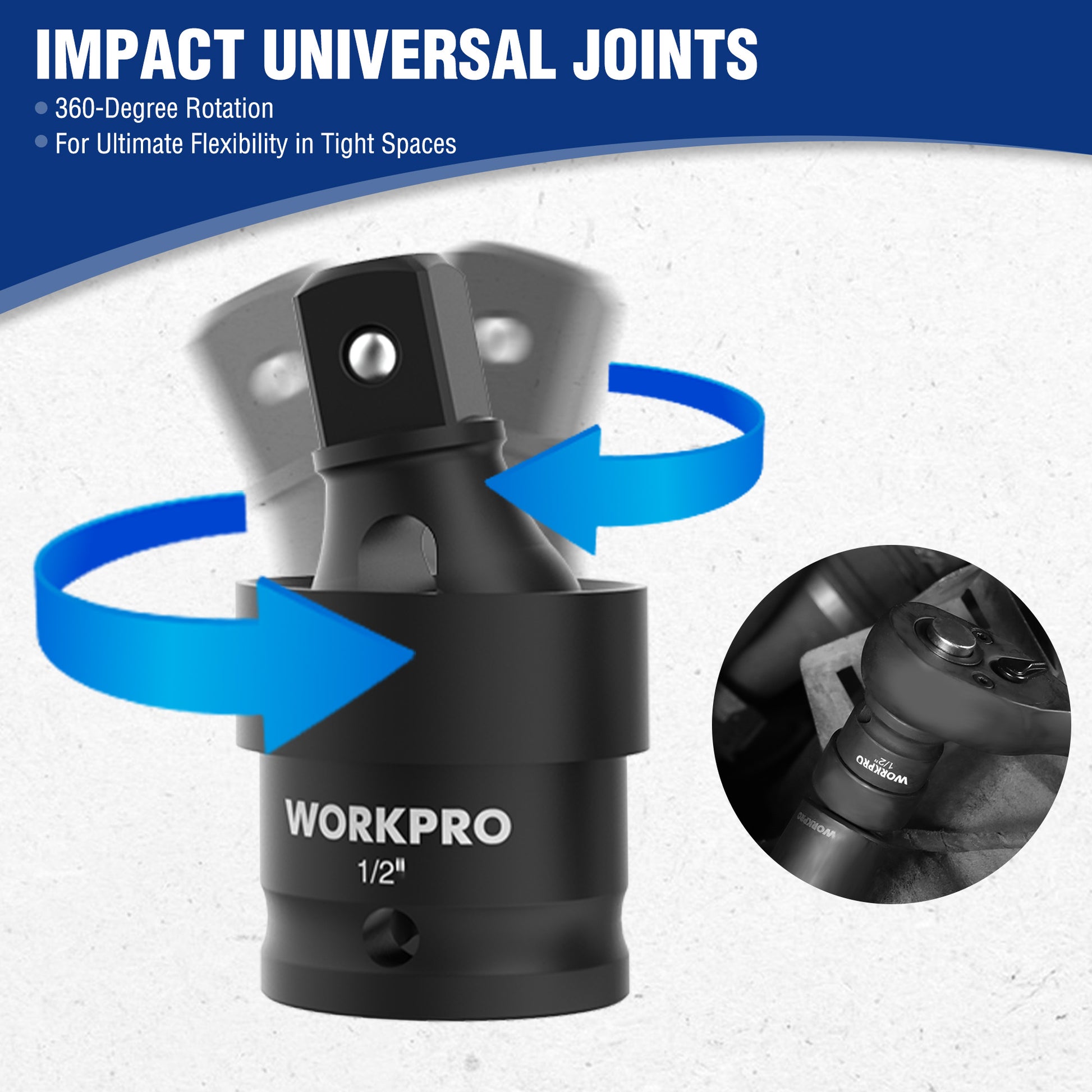 WORKPRO 1/2-inch impact universal joint with 360-degree rotating socket adapter