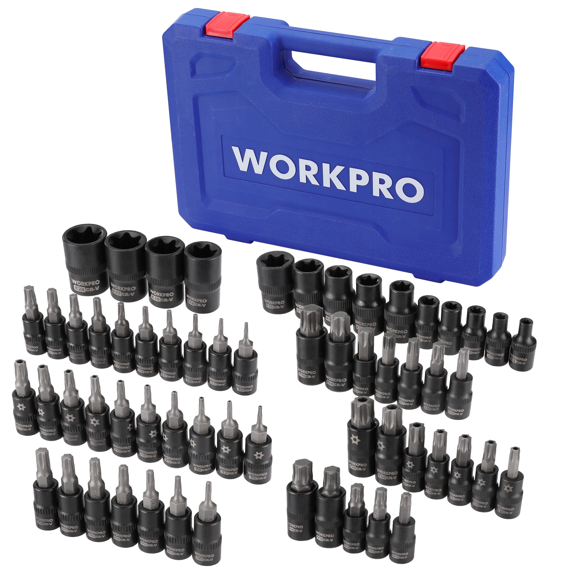 WORKPRO 60 piece torx bit socket set with innovation quality durable secure storage case and convenient drive sizes