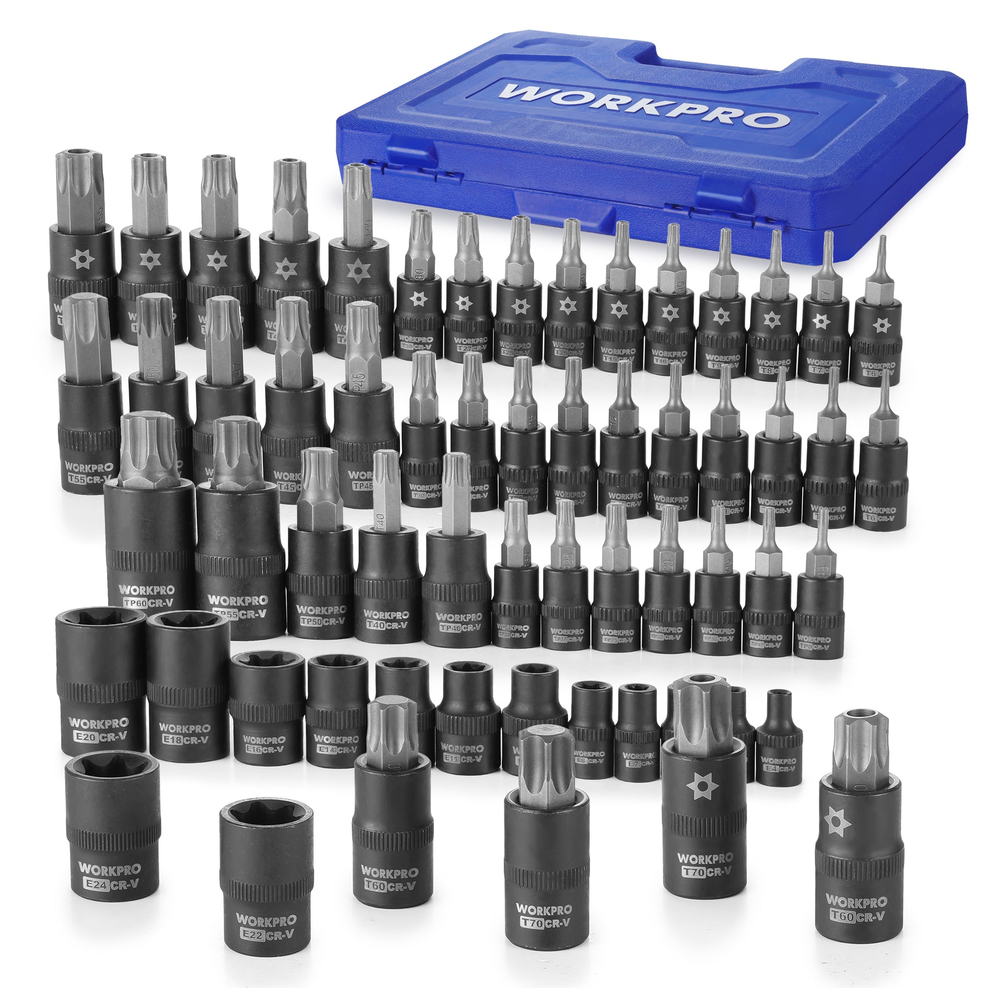 WORKPRO 60 piece torx bit socket set with black phosphate coated sockets, innovation and quality
