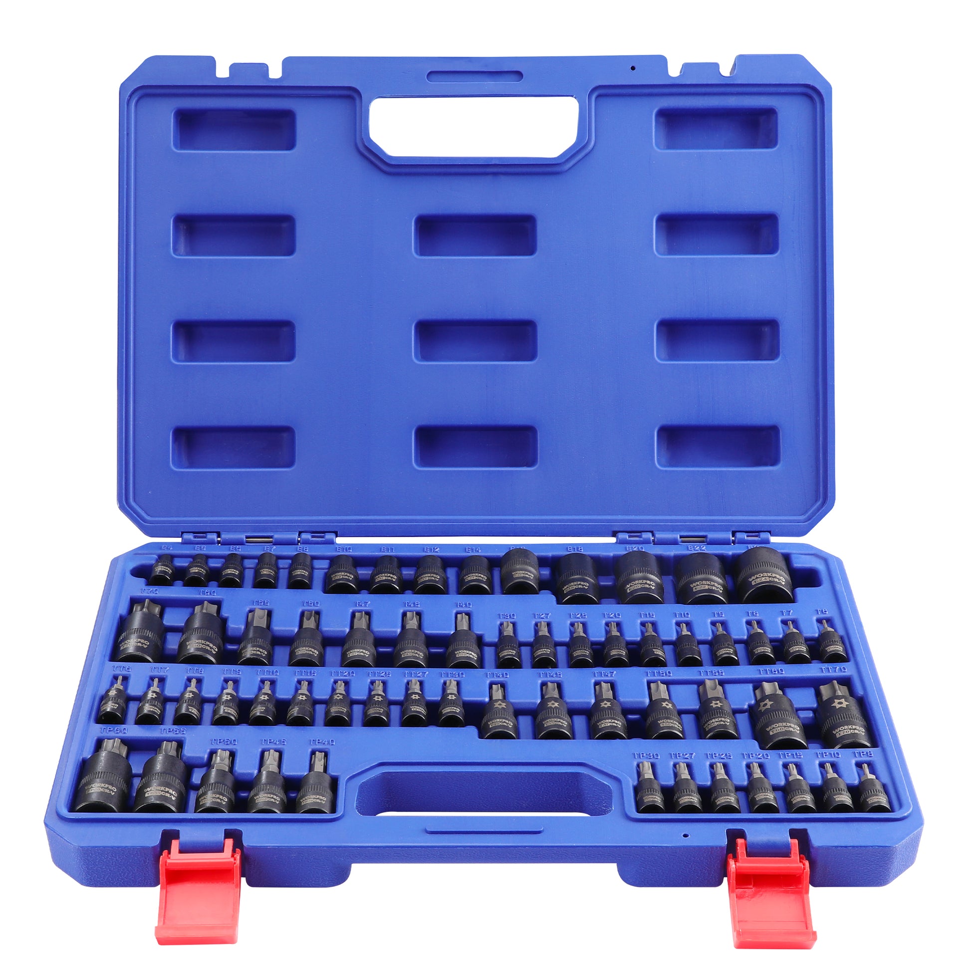 WORKPRO 60-piece Master Torx bit socket set with quality innovation, blue case and secure durable storage