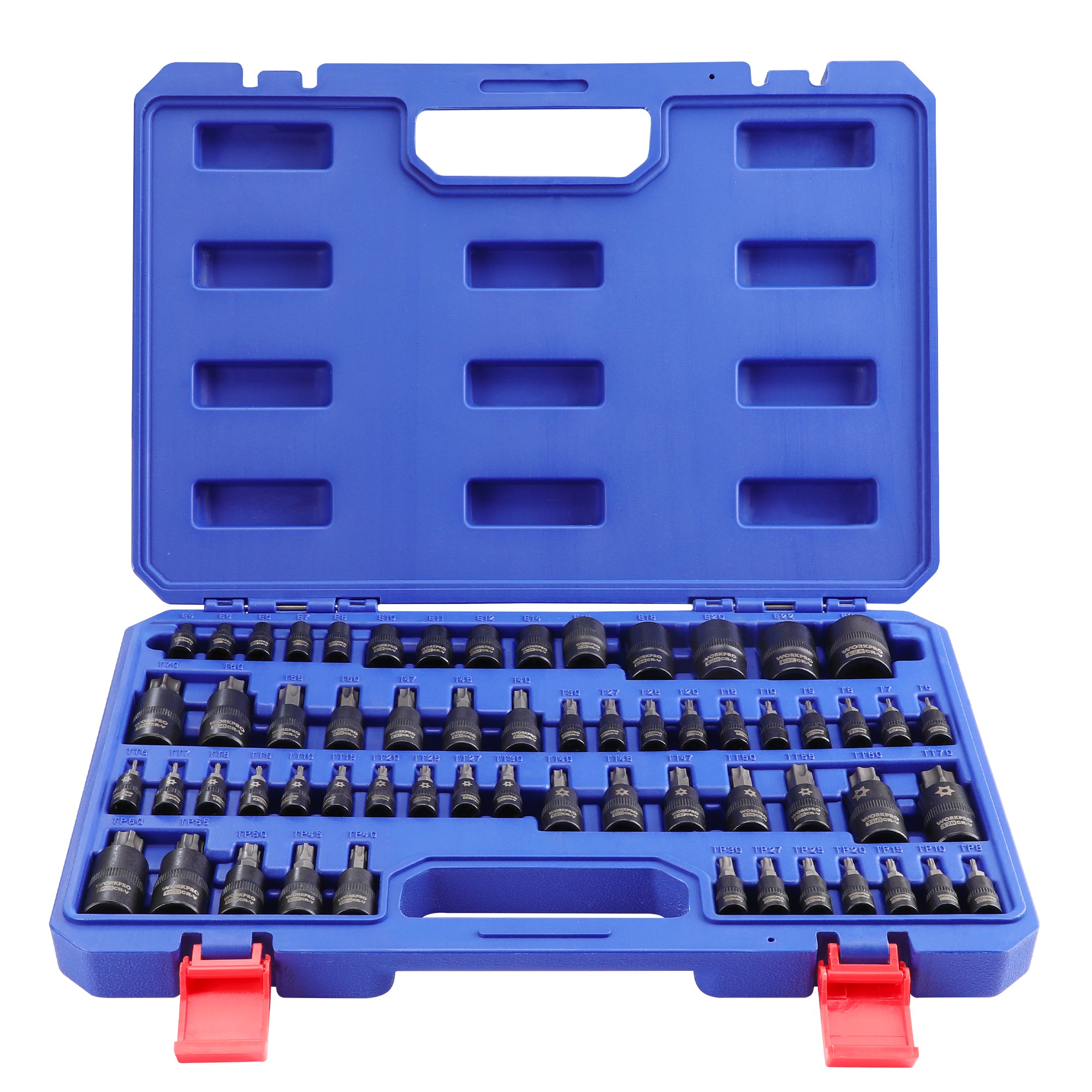 WORKPRO 60-piece Master Torx bit socket set with quality innovation, blue case and secure durable storage