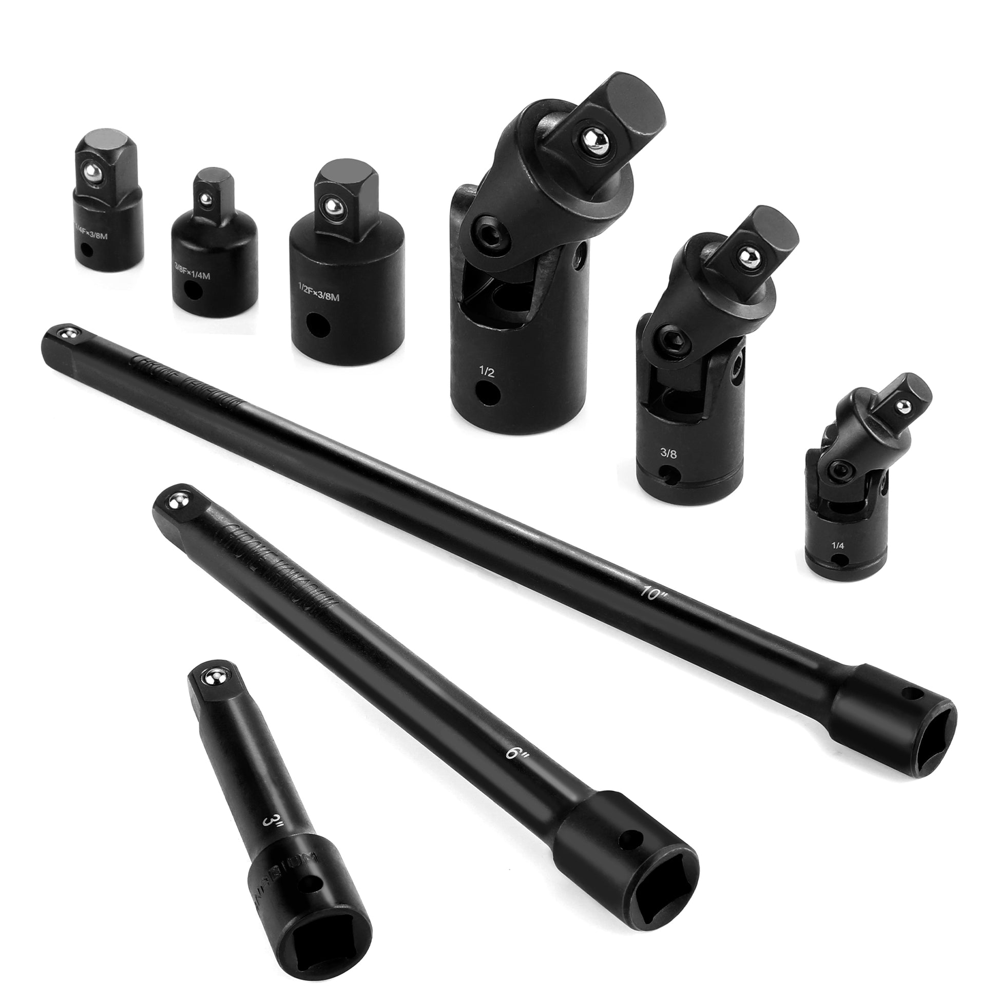 WORKPRO 9-piece impact socket extension set in black with innovation quality and durable secure convenience