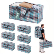 WORKPRO 6 Pack Extra Large Moving Bags in blue plaid with zippers, quality durable handles and secure storage