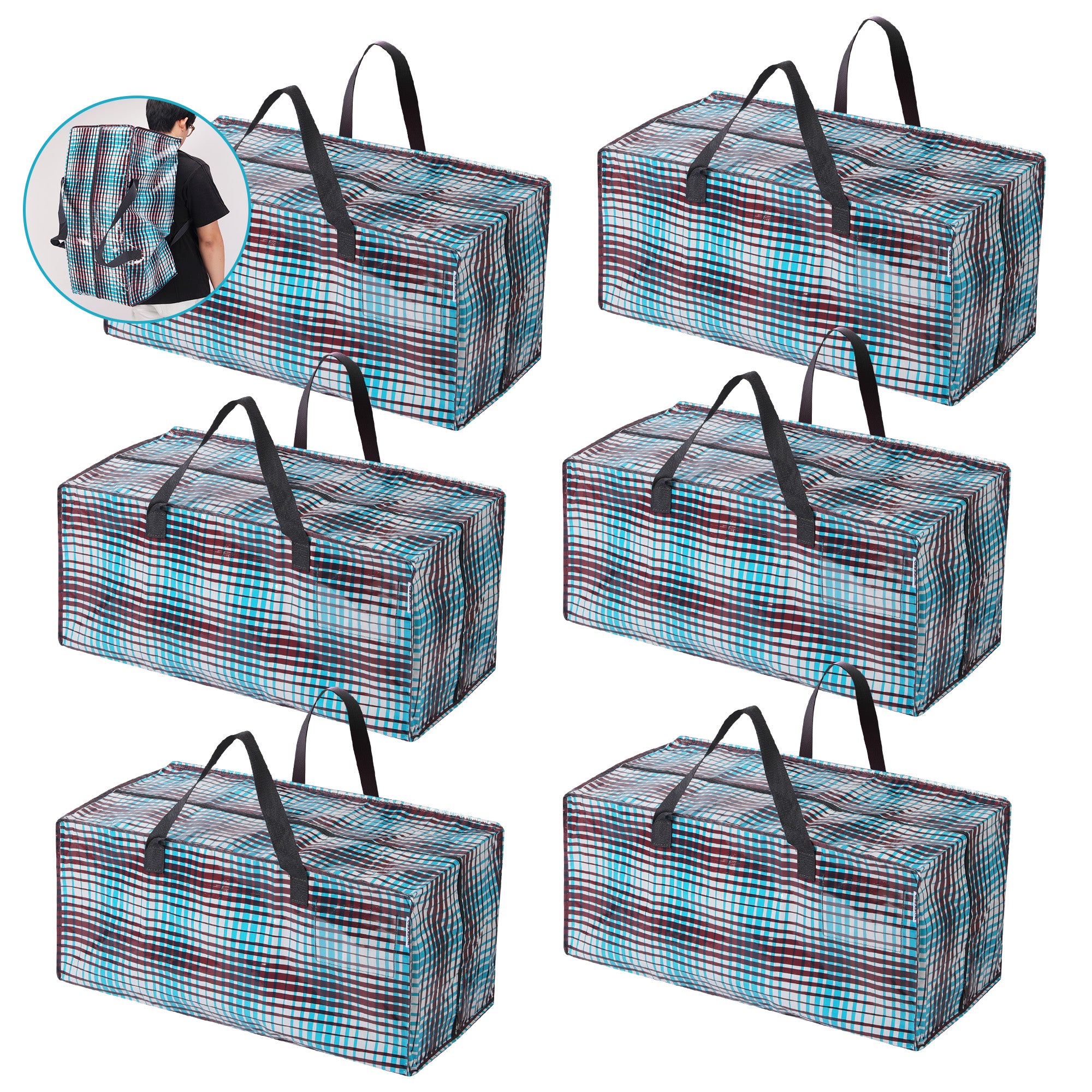 WORKPRO 6 Pack Extra Large Moving Bags with Zippers & Carrying Handles Backpack Straps, Heavy-Duty Storage Tote for Space Saving & Storage, Alternative to Moving Box (Lattice Printing)