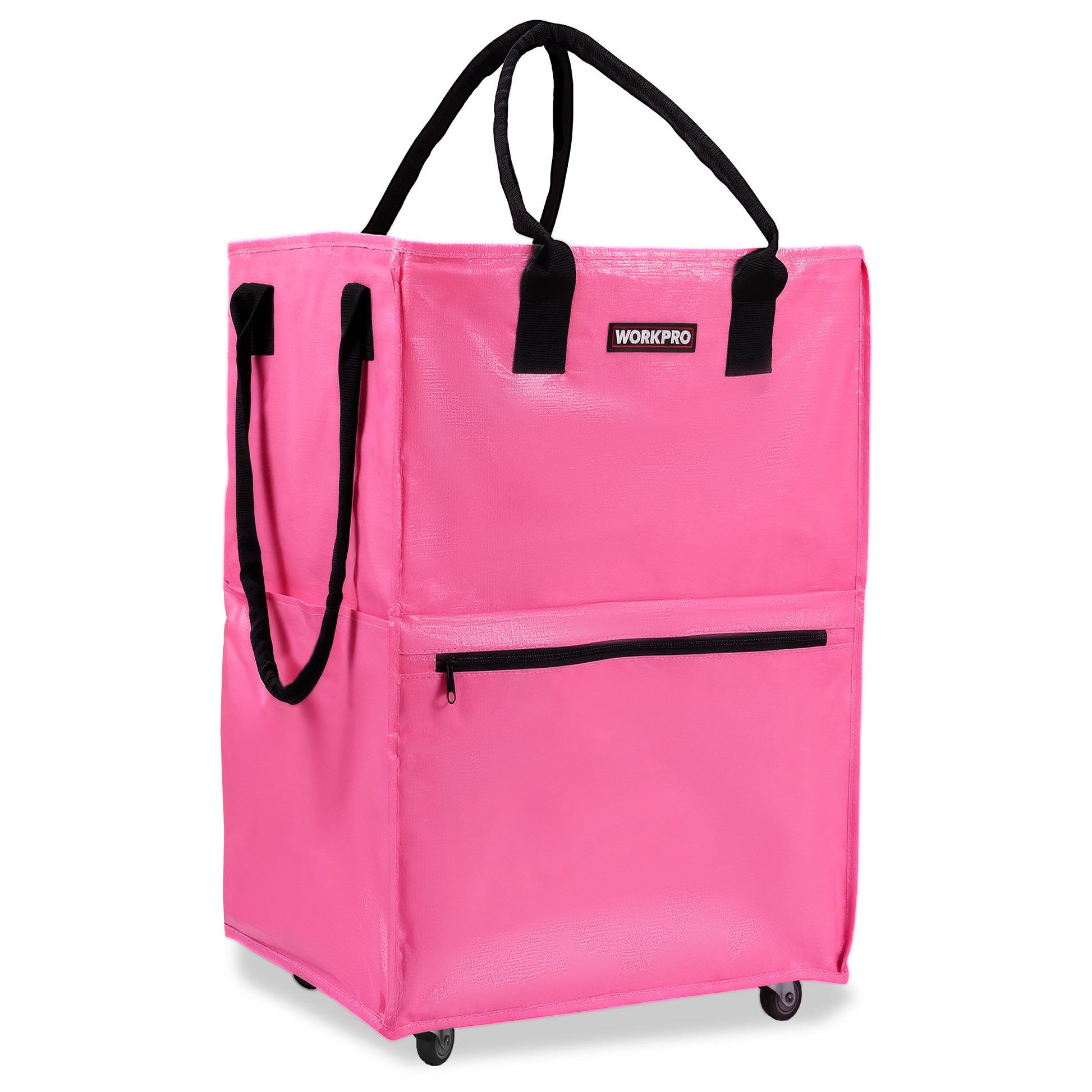 WORKPRO Medium Reusable Grocery Bag on Wheels in pink with innovation quality and durable 4 caster wheels