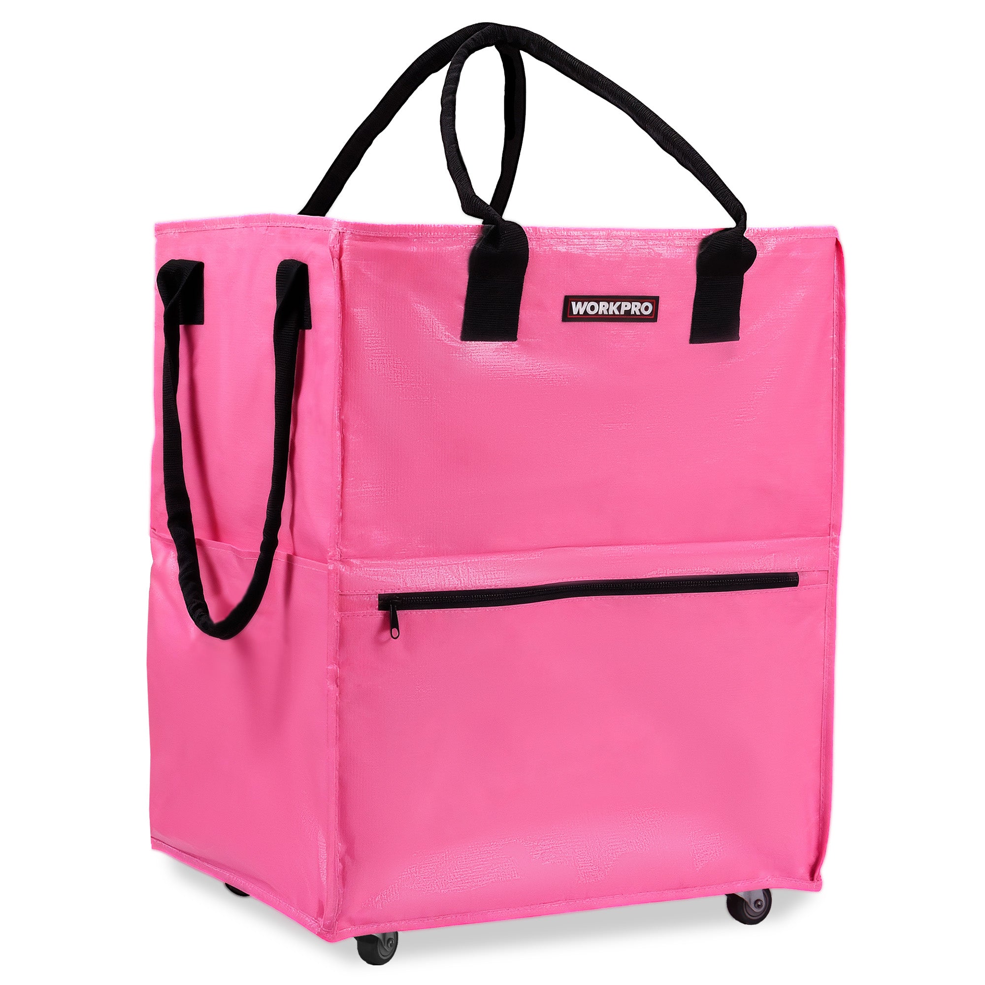 WORKPRO Large Rolling Grocery Bag in pink with innovation quality and durable reinforced PE woven material