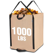 Workpro heavy duty reusable yard waste bag in tan with high density PP woven material and visible leaf debris.
