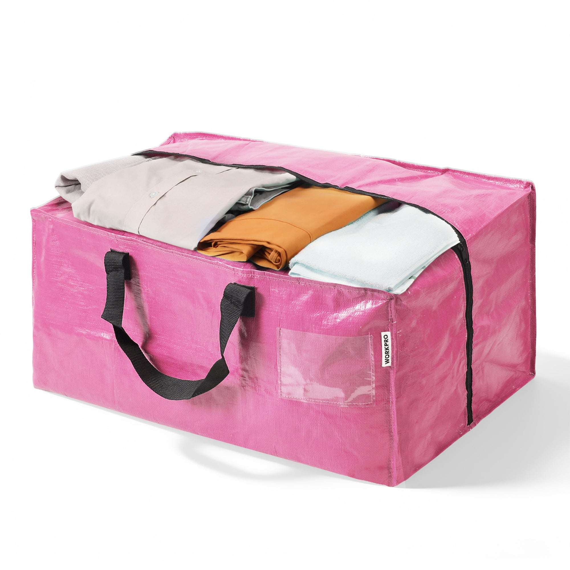 WORKPRO 1 Pack Extra Large Moving Bags with Zippers & Carrying Handles Backpack Straps, Heavy-Duty Storage Tote for Space Saving Moving Storage (Pink)